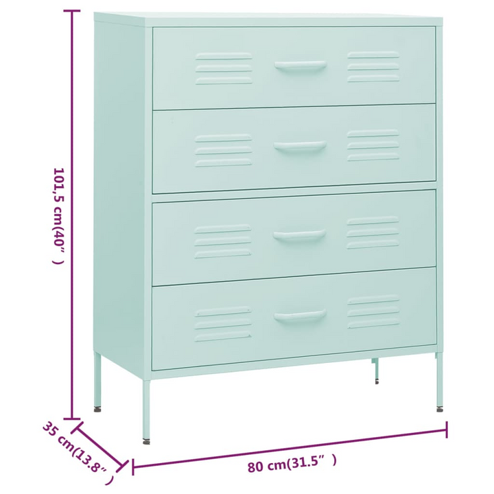 Modern Mint Steel Chest of Drawers - 80 x 35 x 101.5cm | Durable, Stylish, and Functional Storage Solution - Premium  from Home Treasures - Just £220.99! Shop now at Home Treasures