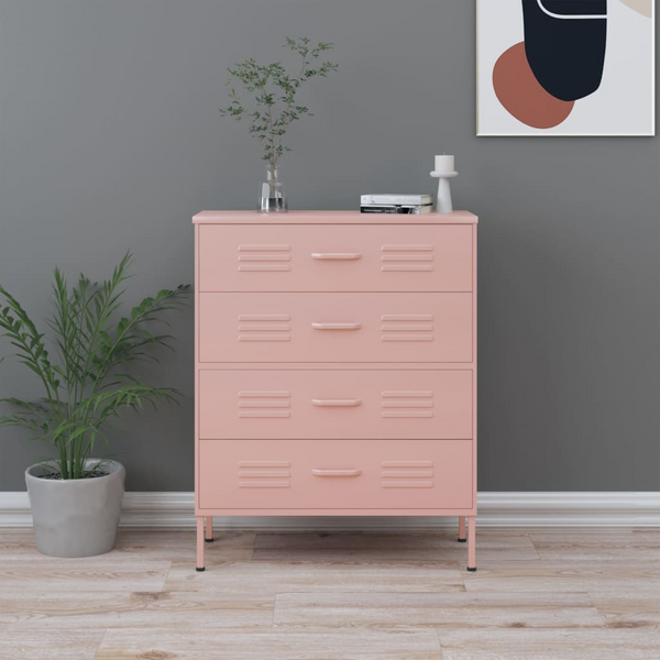 Elegant Steel Chest of Drawers in Pink - Durable, Stylish Storage Solution - 80 x 35 x 101.5 cm - Premium  from Home Treasures - Just £225.99! Shop now at Home Treasures