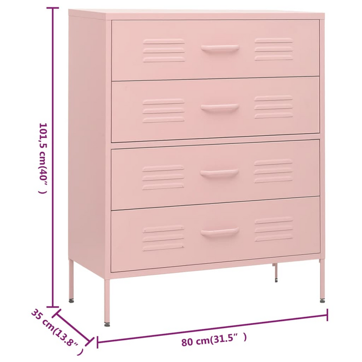 Elegant Steel Chest of Drawers in Pink - Durable, Stylish Storage Solution - 80 x 35 x 101.5 cm - Premium  from Home Treasures - Just £225.99! Shop now at Home Treasures