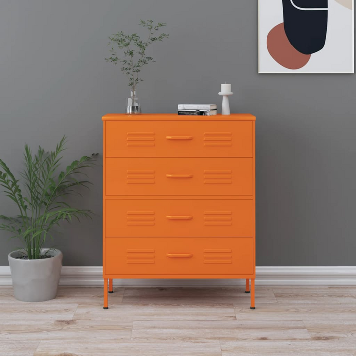 Vibrant Orange Steel Chest of Drawers - Sturdy Storage Solution, 80x35x101.5cm, with Adjustable Leg Height and Smooth Ballbearing Runners - Premium  from Home Treasures - Just £213.99! Shop now at Home Treasures