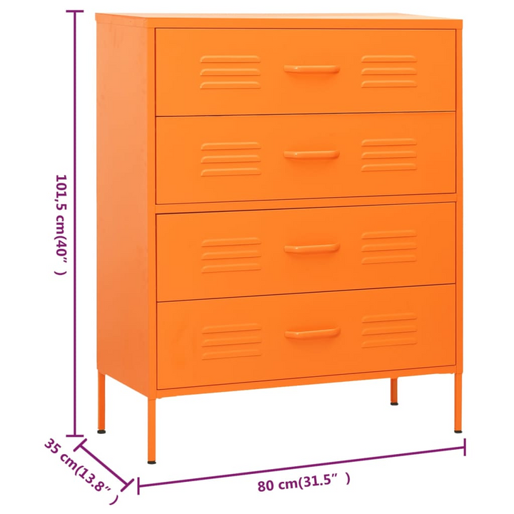 Vibrant Orange Steel Chest of Drawers - Sturdy Storage Solution, 80x35x101.5cm, with Adjustable Leg Height and Smooth Ballbearing Runners - Premium  from Home Treasures - Just £213.99! Shop now at Home Treasures