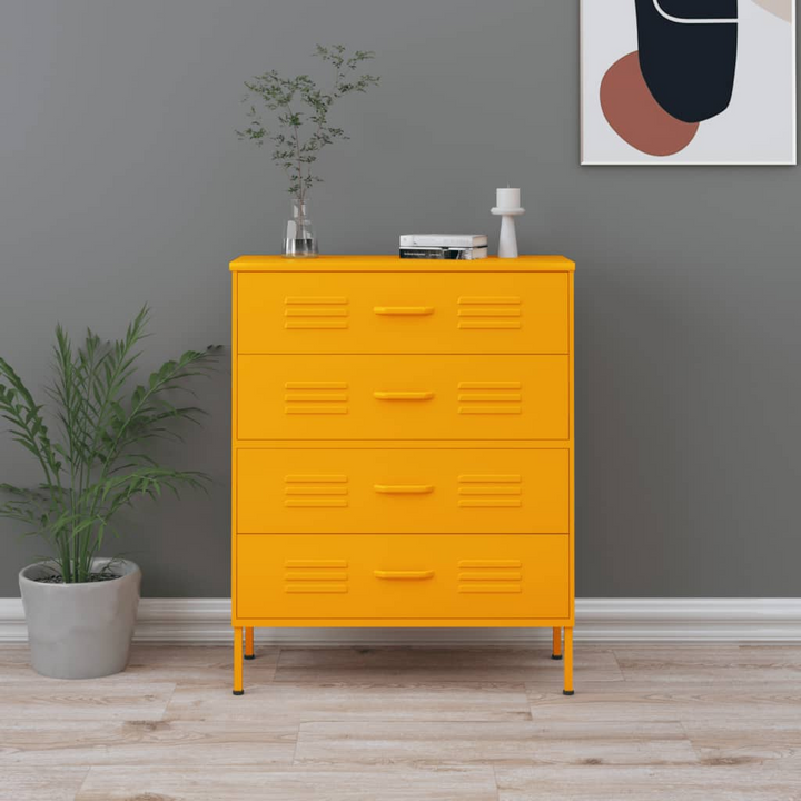 Stylish Mustard Yellow Steel Chest of Drawers - Durable & Spacious Storage Solution, 80 x 35 x 101.5 cm - Premium  from Home Treasures - Just £245.99! Shop now at Home Treasures