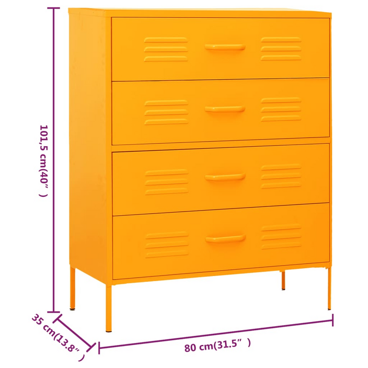 Stylish Mustard Yellow Steel Chest of Drawers - Durable & Spacious Storage Solution, 80 x 35 x 101.5 cm - Premium  from Home Treasures - Just £245.99! Shop now at Home Treasures