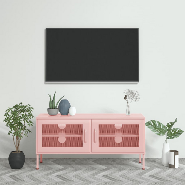 Durable Steel TV Cabinet in Pink - Sleek & Practical Storage Solution for Modern Living Spaces - Premium  from Home Treasures - Just £185.99! Shop now at Home Treasures