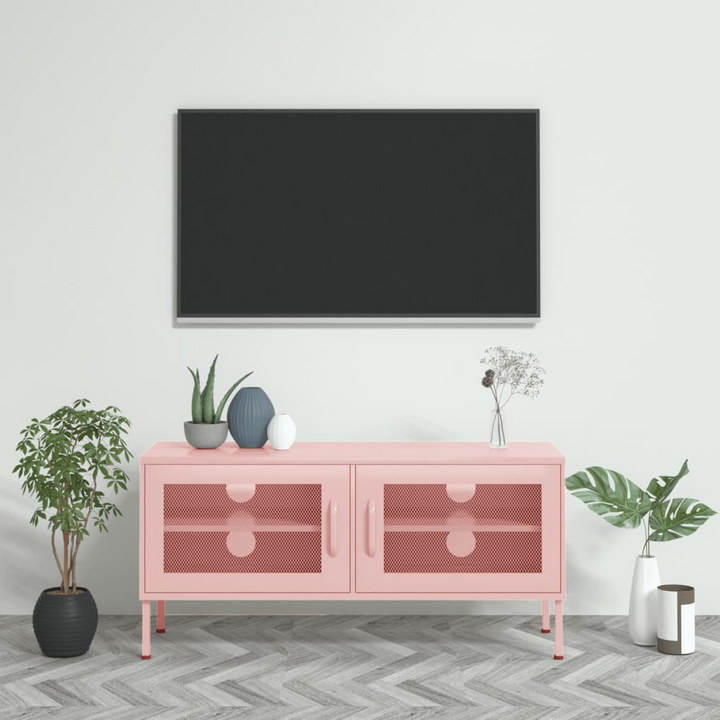 Durable Steel TV Cabinet in Pink - Sleek & Practical Storage Solution for Modern Living Spaces - Premium  from Home Treasures - Just £185.99! Shop now at Home Treasures