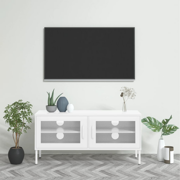 Steel TV Cabinet (White) – Sturdy and Stylish Storage Solution for Your Living Space - Premium  from Home Treasures - Just £121.99! Shop now at Home Treasures