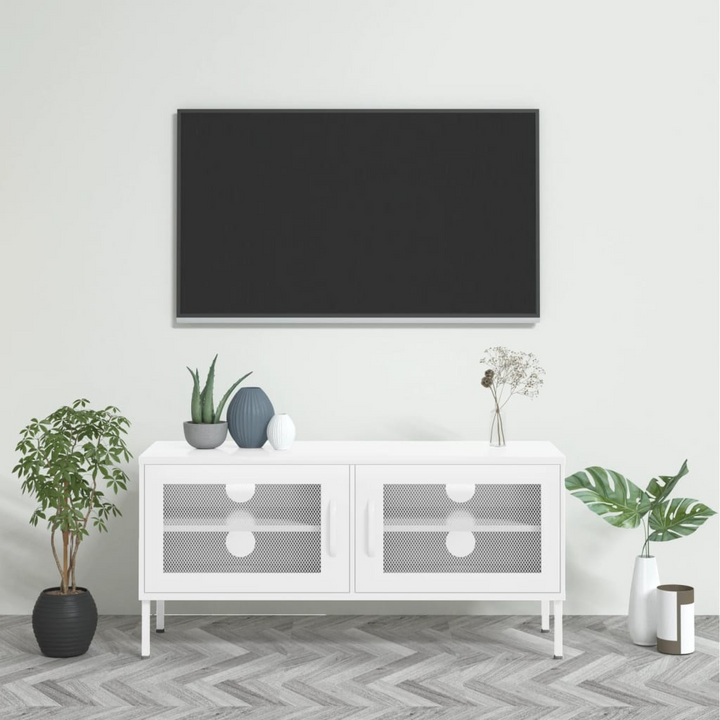 Steel TV Cabinet (White) – Sturdy and Stylish Storage Solution for Your Living Space - Premium  from Home Treasures - Just £121.99! Shop now at Home Treasures