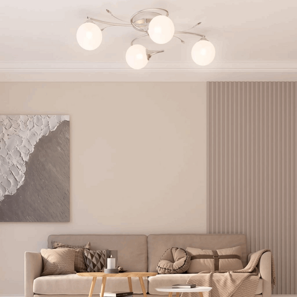 Elegant Ceiling Light with Round Glass Shades in White | Modern LED Chandelier for Living Room & Bedroom - Premium  from Home Treasures - Just £69.99! Shop now at Home Treasures