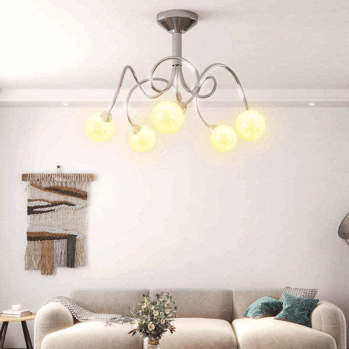 Modern Ceiling Light with 5 Round Glass Shades (White) - Chrome Finish, Energy-Saving LED Bulbs Included - Premium  from Home Treasures - Just £45.99! Shop now at Home Treasures