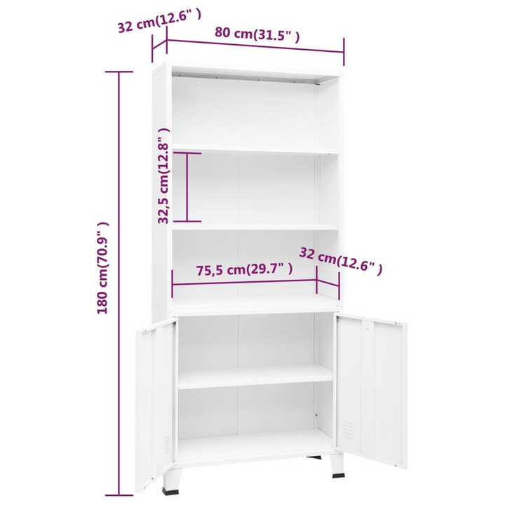 Steel Industrial Style Bookshelf in White - 80x32x180cm | Durable, Stylish & Functional Storage Solution - Premium  from Home Treasures - Just £195.99! Shop now at Home Treasures