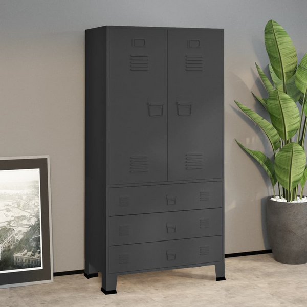 Durable Metal Industrial Style Wardrobe - Anthracite, 90x50x180cm, with Shelves & Cloth Hanger - Premium  from Home Treasures - Just £456.99! Shop now at Home Treasures