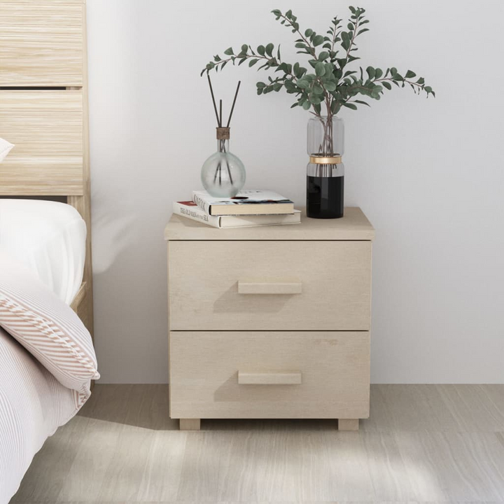 HAMAR Solid Pinewood Bedside Cabinet, 2-Drawer Nightstand in Honey Brown Finish - 40x35x44.5 cm - Premium  from Home Treasures - Just £45.99! Shop now at Home Treasures