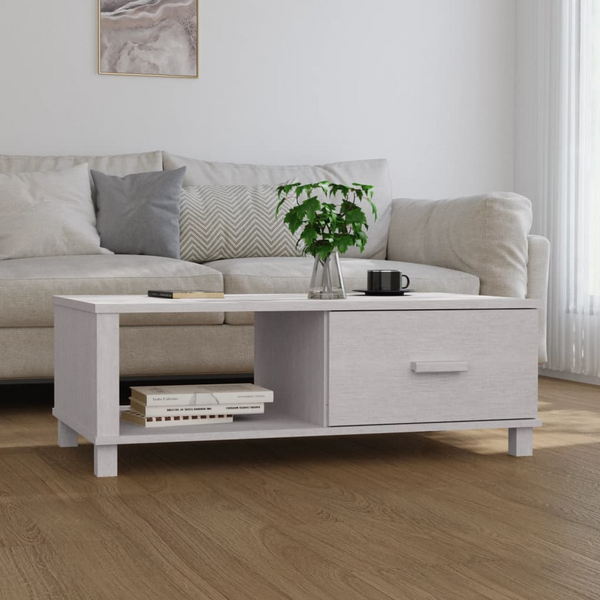 HAMAR Solid Pinewood Coffee Table in White - Elegant & Functional with Storage Drawer & Compartment, 100x55x35 cm - Premium  from Home Treasures - Just £86.99! Shop now at Home Treasures