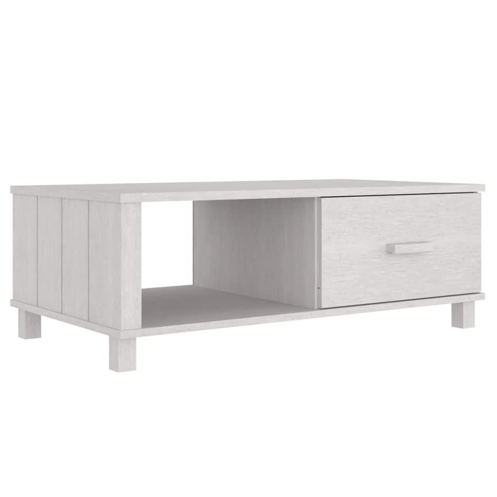 HAMAR Solid Pinewood Coffee Table in White - Elegant & Functional with Storage Drawer & Compartment, 100x55x35 cm - Premium  from Home Treasures - Just £86.99! Shop now at Home Treasures