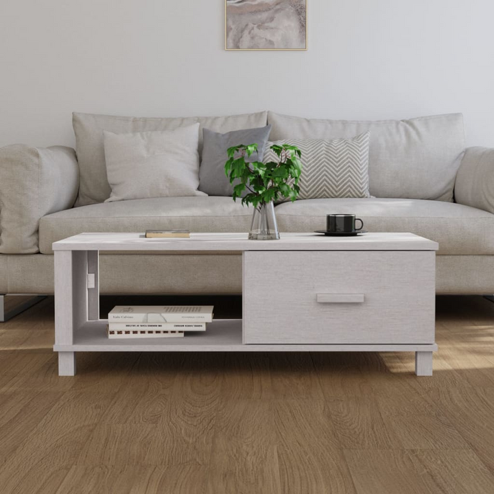 HAMAR Solid Pinewood Coffee Table in White - Elegant & Functional with Storage Drawer & Compartment, 100x55x35 cm - Premium  from Home Treasures - Just £86.99! Shop now at Home Treasures