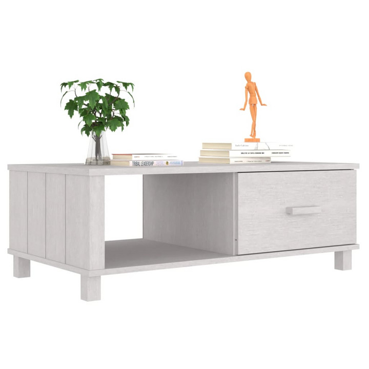 HAMAR Solid Pinewood Coffee Table in White - Elegant & Functional with Storage Drawer & Compartment, 100x55x35 cm - Premium  from Home Treasures - Just £86.99! Shop now at Home Treasures