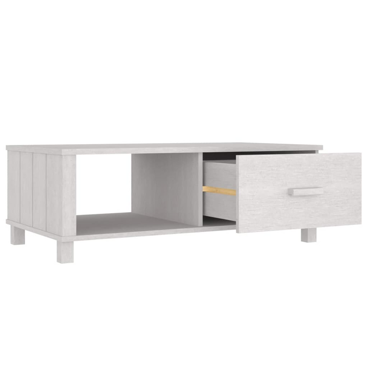 HAMAR Solid Pinewood Coffee Table in White - Elegant & Functional with Storage Drawer & Compartment, 100x55x35 cm - Premium  from Home Treasures - Just £86.99! Shop now at Home Treasures