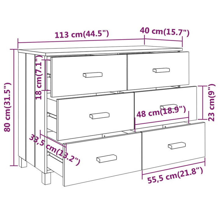 HAMAR Elegant Sideboard in Dark Grey - Solid Pine Wood with 6 Spacious Drawers | 113x40x80 cm - Premium  from Home Treasures - Just £181.99! Shop now at Home Treasures