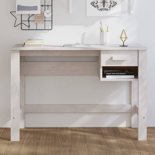 HAMAR Solid Wood Pine Desk - Elegant White Writing Desk with Drawer & Compartment, 110x40x75 cm - Premium  from Home Treasures - Just £97.99! Shop now at Home Treasures