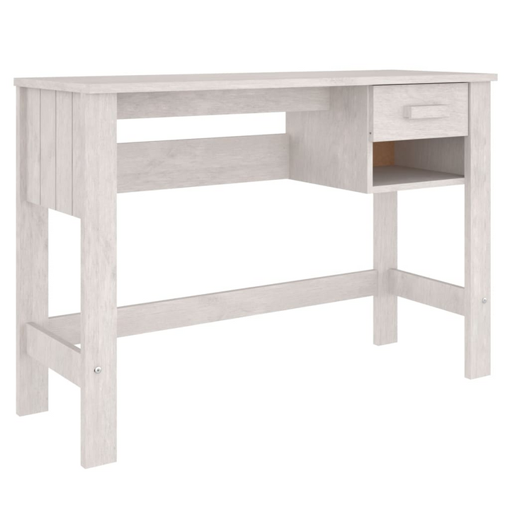 HAMAR Solid Wood Pine Desk - Elegant White Writing Desk with Drawer & Compartment, 110x40x75 cm - Premium  from Home Treasures - Just £97.99! Shop now at Home Treasures