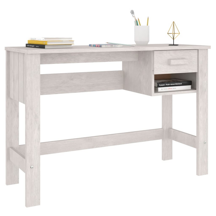 HAMAR Solid Wood Pine Desk - Elegant White Writing Desk with Drawer & Compartment, 110x40x75 cm - Premium  from Home Treasures - Just £97.99! Shop now at Home Treasures