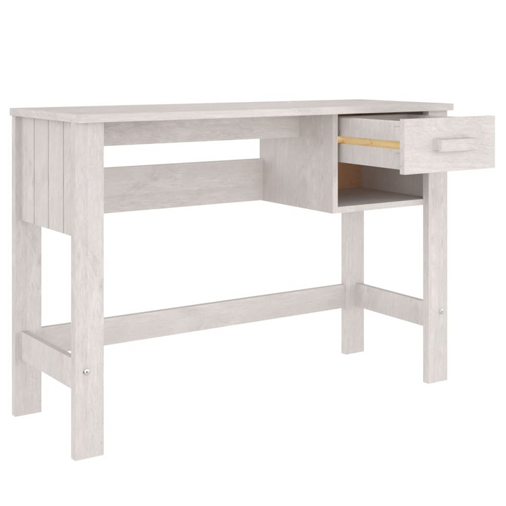 HAMAR Solid Wood Pine Desk - Elegant White Writing Desk with Drawer & Compartment, 110x40x75 cm - Premium  from Home Treasures - Just £97.99! Shop now at Home Treasures