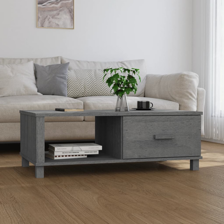 HAMAR Stylish Coffee Table in Dark Grey - Solid Pine Wood, 100x55x35 cm with Storage Drawer and Compartment - Premium  from Home Treasures - Just £86.99! Shop now at Home Treasures