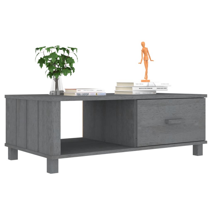 HAMAR Stylish Coffee Table in Dark Grey - Solid Pine Wood, 100x55x35 cm with Storage Drawer and Compartment - Premium  from Home Treasures - Just £86.99! Shop now at Home Treasures