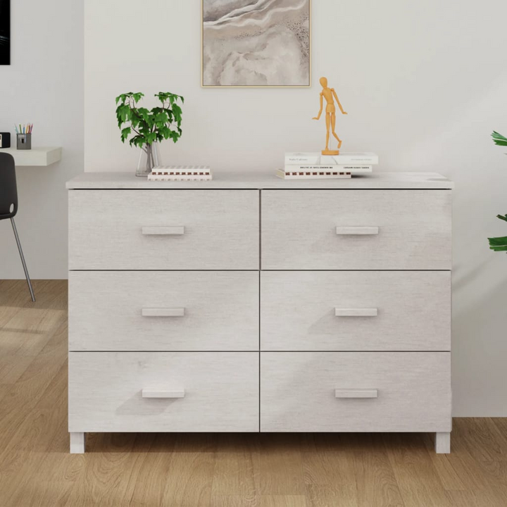 HAMAR Sideboard in White - Elegant Solid Pine Wood Storage Cabinet with 6 Drawers, 113x40x80 cm - Premium  from Home Treasures - Just £139.99! Shop now at Home Treasures