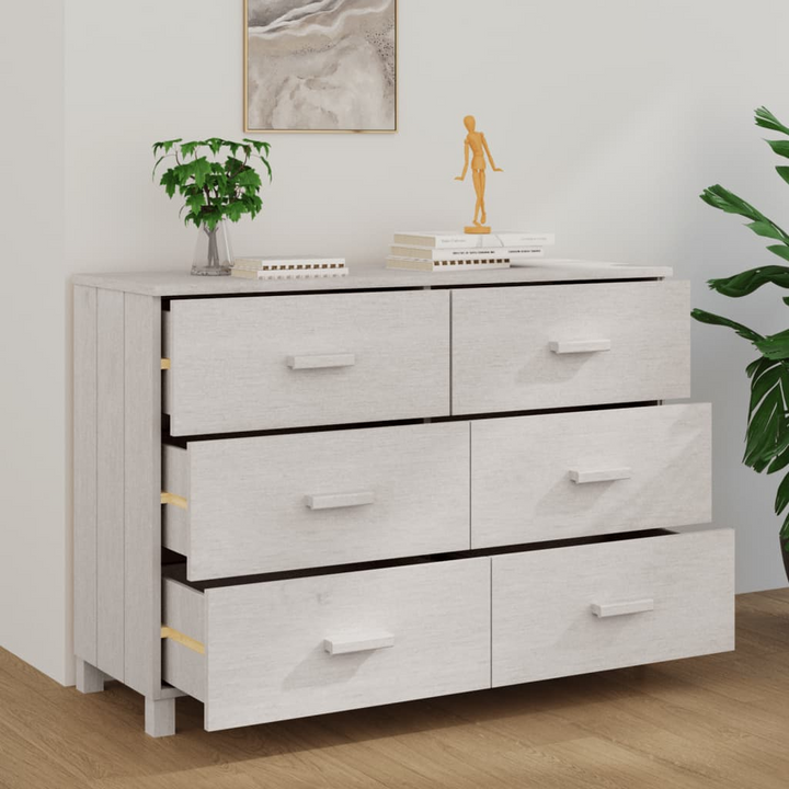 HAMAR Sideboard in White - Elegant Solid Pine Wood Storage Cabinet with 6 Drawers, 113x40x80 cm - Premium  from Home Treasures - Just £139.99! Shop now at Home Treasures