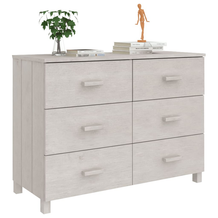 HAMAR Sideboard in White - Elegant Solid Pine Wood Storage Cabinet with 6 Drawers, 113x40x80 cm - Premium  from Home Treasures - Just £139.99! Shop now at Home Treasures