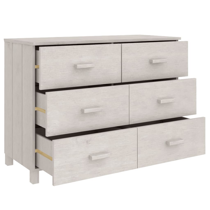 HAMAR Sideboard in White - Elegant Solid Pine Wood Storage Cabinet with 6 Drawers, 113x40x80 cm - Premium  from Home Treasures - Just £139.99! Shop now at Home Treasures