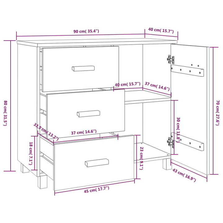 HAMAR Sideboard – Light Grey, Solid Pinewood, Multi-Storage Furniture, 90x40x80 cm - Premium  from Home Treasures - Just £124.99! Shop now at Home Treasures