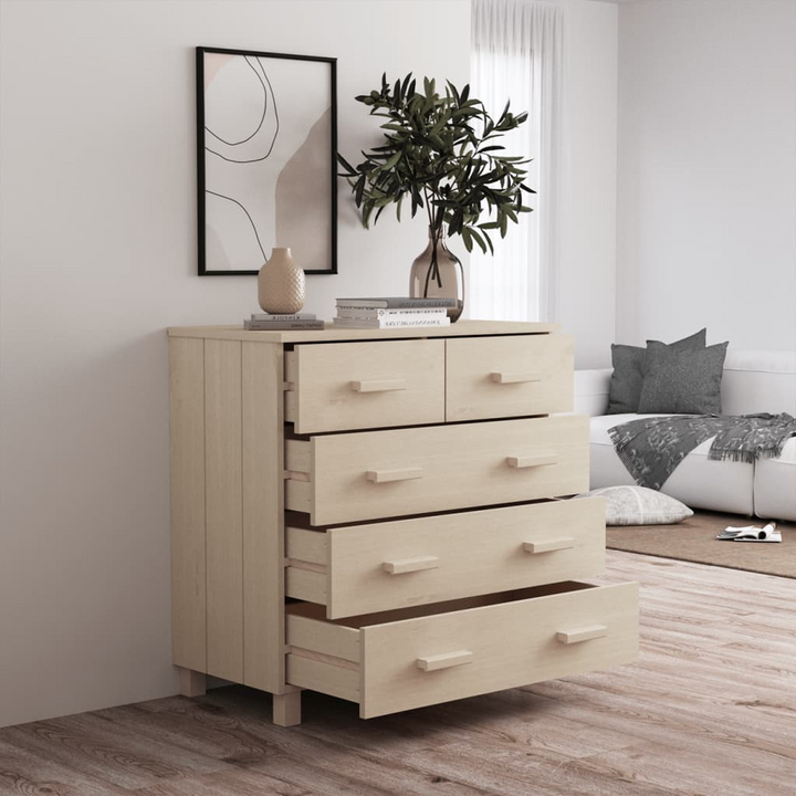 HAMAR Sideboard in Honey Brown - Solid Pine Wood, 5 Drawers, 79x40x80 cm - Modern Storage Solution - Premium  from Home Treasures - Just £117.99! Shop now at Home Treasures