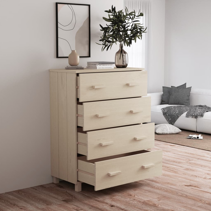 HAMAR Honey Brown Sideboard - 4 Drawers, Solid Pinewood, 79x40x103.5 cm - Premium  from Home Treasures - Just £168.99! Shop now at Home Treasures