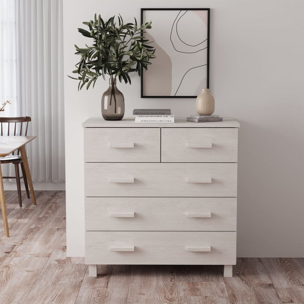 HAMAR White Sideboard - Solid Pine Wood, 5 Drawers, 79x40x80 cm | Elegant & Functional Storage Solution - Premium  from Home Treasures - Just £117.99! Shop now at Home Treasures