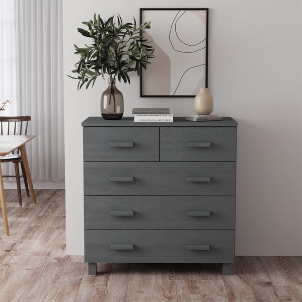 HAMAR Sideboard in Dark Grey, Solid Pine Wood, 79x40x80 cm, 5 Drawers - Elegant Home Storage Solution - Premium  from Home Treasures - Just £139.99! Shop now at Home Treasures