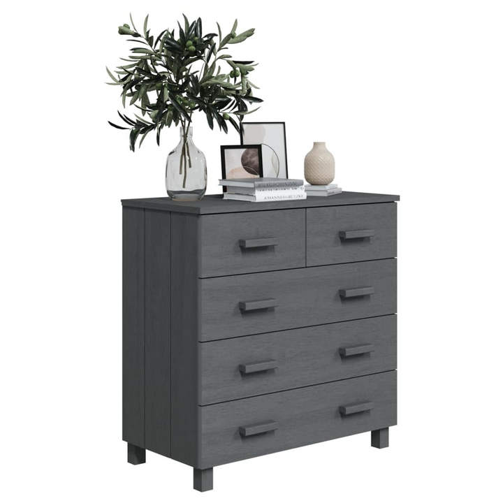 HAMAR Sideboard in Dark Grey, Solid Pine Wood, 79x40x80 cm, 5 Drawers - Elegant Home Storage Solution - Premium  from Home Treasures - Just £137.99! Shop now at Home Treasures