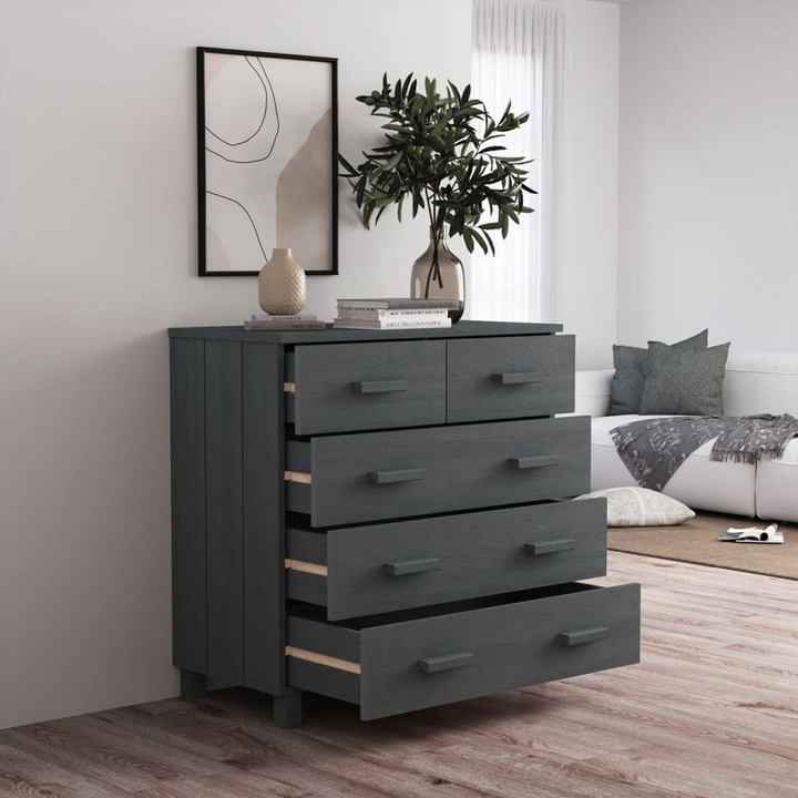 HAMAR Sideboard in Dark Grey, Solid Pine Wood, 79x40x80 cm, 5 Drawers - Elegant Home Storage Solution - Premium  from Home Treasures - Just £137.99! Shop now at Home Treasures