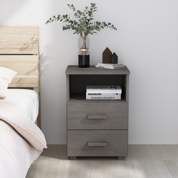 HAMAR Bedside Cabinet in Light Grey - 2 Drawers & 1 Open Compartment, Solid Wood Pine, 40x35x62 cm - Premium  from Home Treasures - Just £72.99! Shop now at Home Treasures