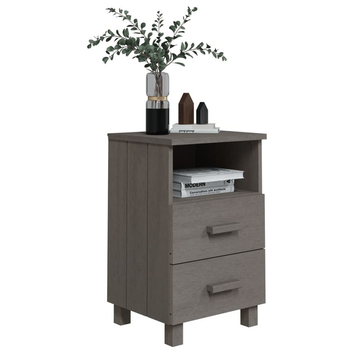 HAMAR Bedside Cabinet in Light Grey - 2 Drawers & 1 Open Compartment, Solid Wood Pine, 40x35x62 cm - Premium  from Home Treasures - Just £72.99! Shop now at Home Treasures