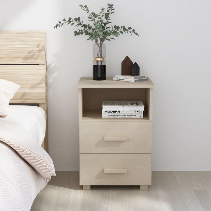 HAMAR Bedside Cabinet in Honey Brown - Solid Pine Wood Nightstand with 2 Drawers and Open Compartment, 40x35x62 cm - Premium  from Home Treasures - Just £57.99! Shop now at Home Treasures