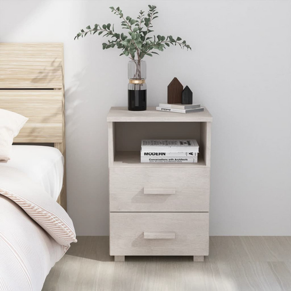 HAMAR White Bedside Cabinet - 2 Drawers & Open Compartment | 40x35x62 cm | Solid Pine Wood Nightstand - Premium  from Home Treasures - Just £63.99! Shop now at Home Treasures