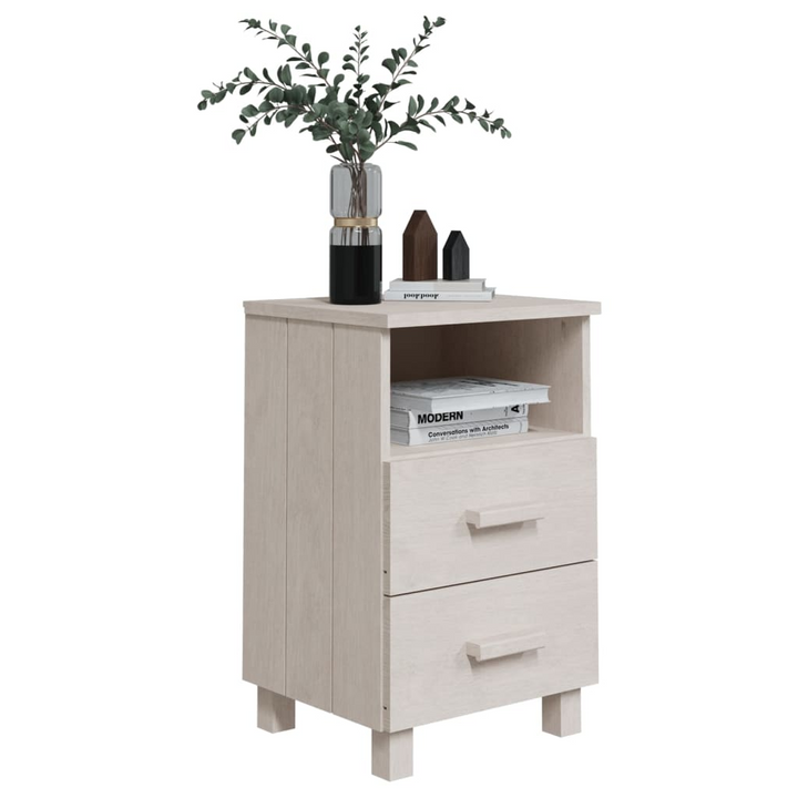 HAMAR White Bedside Cabinet - 2 Drawers & Open Compartment | 40x35x62 cm | Solid Pine Wood Nightstand - Premium  from Home Treasures - Just £63.99! Shop now at Home Treasures