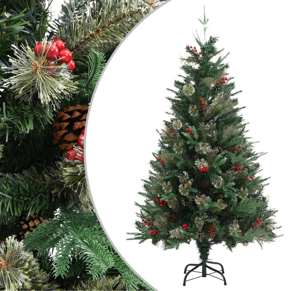 Hinged Christmas Tree with Pine Cones and Red Berries - Green PVC & PE, Easy Assembly - Premium  from Home Treasures - Just £58.99! Shop now at Home Treasures