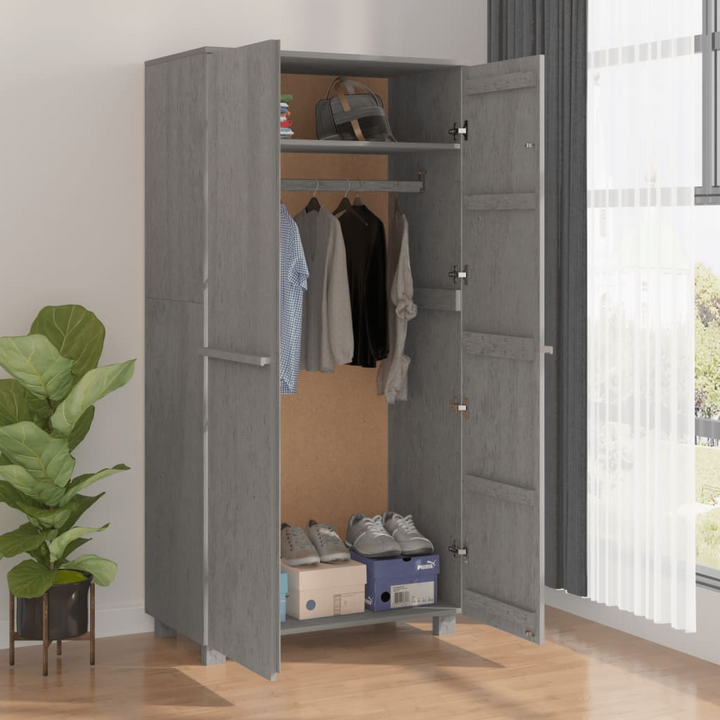 Elegant HAMAR Solid Pine Wardrobe in Light Grey - 89 x 50 x 180 cm | Sturdy & Stylish Clothing Storage Solution - Premium  from Home Treasures - Just £225.99! Shop now at Home Treasures