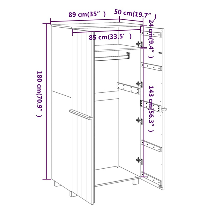 Elegant HAMAR Solid Pine Wardrobe in Light Grey - 89 x 50 x 180 cm | Sturdy & Stylish Clothing Storage Solution - Premium  from Home Treasures - Just £225.99! Shop now at Home Treasures