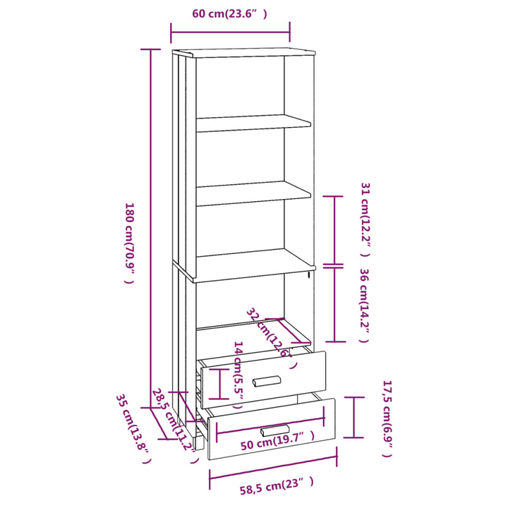 HAMAR Solid Pine Wood Highboard in White 60x35x180 cm | Elegant Cabinet with Drawers & Shelves - Premium  from Home Treasures - Just £147.99! Shop now at Home Treasures