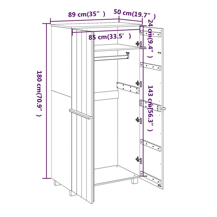 Elegant HAMAR Solid Pine Wardrobe in Honey Brown, 89 x 50 x 180cm - Spacious Storage Solution - Premium  from Home Treasures - Just £262.99! Shop now at Home Treasures