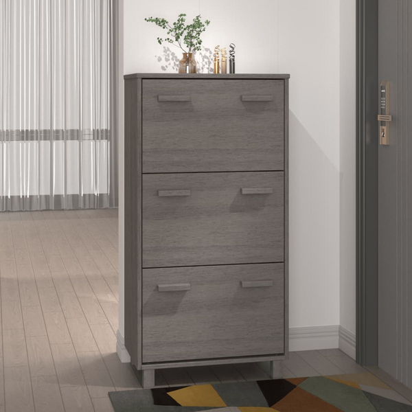 HAMAR Solid Wood Shoe Cabinet - Light Grey, 3 Flip-Drawers, 59.5x35x117 cm - Durable & Stylish Storage Solution - Premium  from Home Treasures - Just £119.99! Shop now at Home Treasures